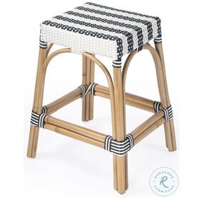 Robias Navy Blue and White Rattan Counter Height Stool
