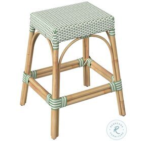 Tobias Distressed White and Green Rattan 24" Counter Height Stool