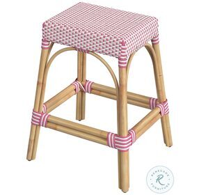 Tobias Distressed White and Pink Rattan 24" Counter Height Stool