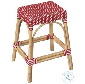 Tobias Distressed Red and White Rattan 24" Counter Height Stool
