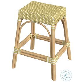 Tobias Distressed Yellow and White Rattan 24" Counter Height Stool
