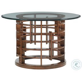Island Fusion Medium Coconut Shell Brown Meridien Glass Top 60" Round Dining Table