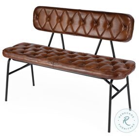 Austin Brown Leather Button Tufted Cushioned Back Bench