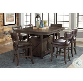 Oxton Distressed Dark Cherry Extendable Counter Height Dining Room Set