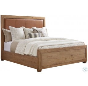 Los Altos Natural Oak Stain Antilles Cal King Upholstered Panel Bed