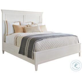 Ocean Breeze Shell White Royal Palm Louvered King Panel Bed