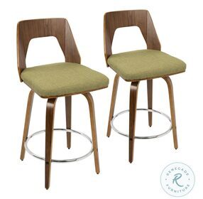Trilogy Walnut And Green Fabric Swivel 24" Counter Height Stool Set Of 2