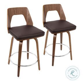 Trilogy Walnut And Brown Faux Leather Swivel 24" Counter Height Stool Set Of 2