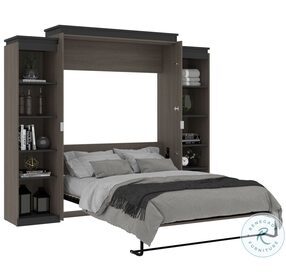 Orion Bark Gray And Graphite 104" Queen Murphy Bed With 2 Narrow Shelving Units