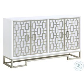 60229 White Case With Champagne Metal Four Door 60" Credenza
