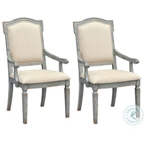 Monaco Blue With Brown Rub Upholstered Arm Chair Set Of 2