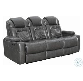 Korbach Charcoal Power Reclining Sofa With Drop Down Table Power Headrest