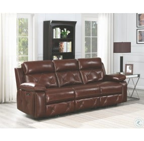 Chester Chocolate Leather Power Reclining Sofa With Power Headrest