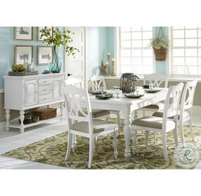 Summer House Oyster White Rectangular Leg Extendable Dining Room Set