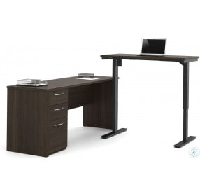 Embassy Dark Chocolate L Desk with Electric Adjustable Height Table