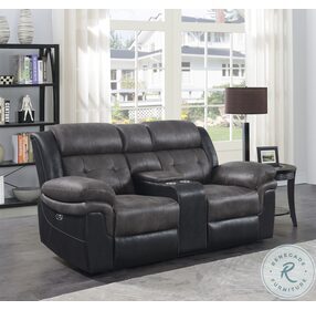 Saybrook Charcoal And Black Power Reclining Loveseat