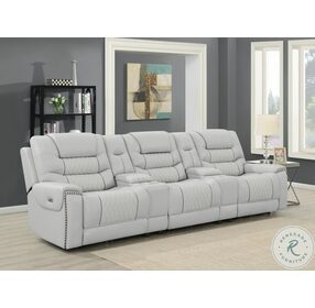 Garnet Light Grey Dual Power Reclining Leather 3 Seater Home Theater