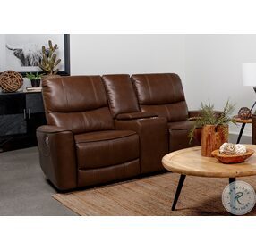 Greenfield Saddle Brown Power Reclining Console Loveseat