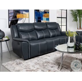 Sloane Blue Reclining Sofa with Drop Down Table