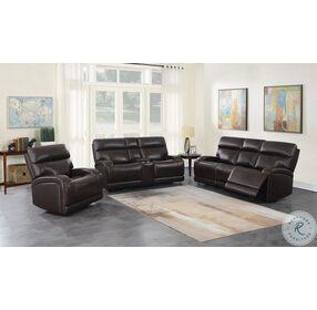 Longport Dark Brown Power Reclining Leather Living Room Set