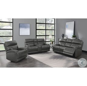 Longport Charcoal Power Reclining Leather Living Room Set