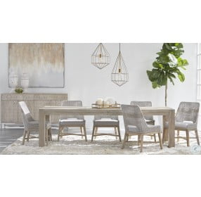 Traditions Natural Gray Adler Extendable Dining Room Set with Wicker Tapestry Dining Chair
