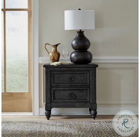 Americana Farmhouse Black 2 Drawer Nightstand with Charging Station