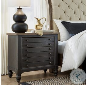 Americana Farmhouse Black Bedside Chest with Charging Station