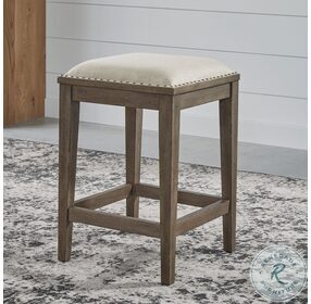 Americana Farmhouse Dusty Taupe Upholstered Console Stool