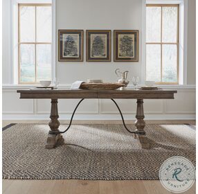 Americana Farmhouse Dusty Taupe Trestle Extendable Dining Table