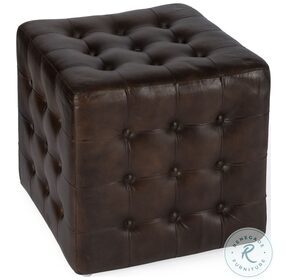 Leon Distressed Chocolate Leather Button Tufted Ottoman