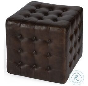 Leon Distressed Chocolate Leather Button Tufted Ottoman