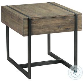 Modern Timber Natural And Dark Pewter Rectangular Drawer End Table