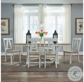 Lindsey Farm Weathered White And Sandstone Extendable Trestle Dining Room Set