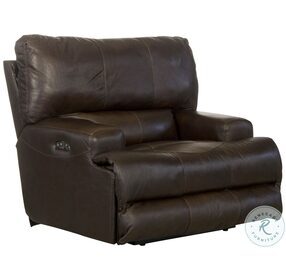 Wembley Chocolate Leather Power Headrest Lay Flat Recliner