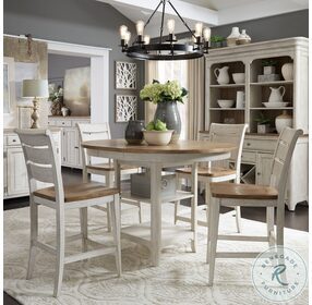 Farmhouse Reimagined Antique White And Chestnut Extendable Counter Height Dining Room Set