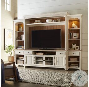 Farmhouse Reimagined Antique White And Chestnut Entertainment Wall
