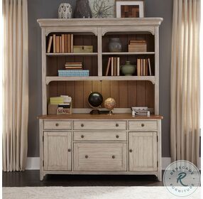 Farmhouse Reimagined Antique White And Chestnut Door Credenza with Hutch