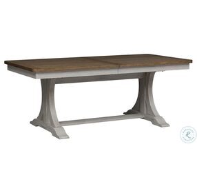 Farmhouse Reimagined Antique White And Chestnut Trestle Extendable Dining Table