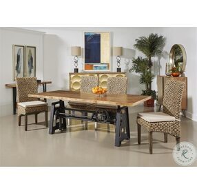 Sunny Del Sol Brown Adjustable Height Crank Dining Room Set with Warm Natural Sea Grass Dining Chair