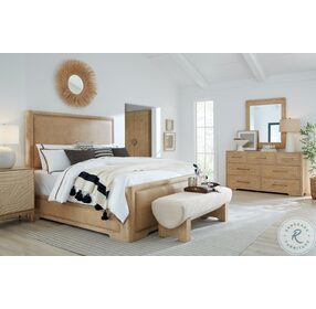 Retreat Light Brown Cane Panel Bedroom Set with Carved Nightstand