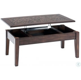 Baroque Brown Mosaic Tile Inlay Lift Top Cocktail Table