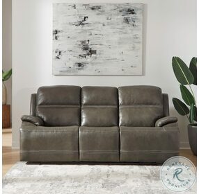 Bentley Graphite Gray Leather Power Reclining Sofa