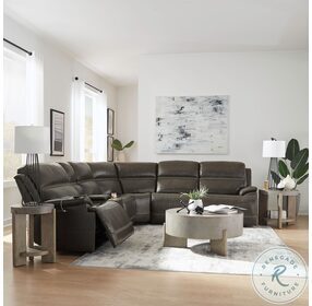 Bentley Graphite Gray Leather Power Reclining Sectional