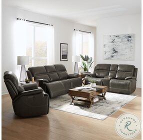 Bentley Graphite Gray Leather Power Reclining Living Room Set