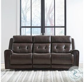 Carrington Dark Brown Leather Power Reclining Sofa
