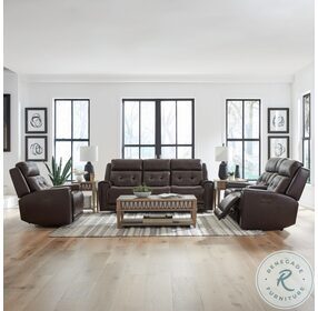 Carrington Dark Brown Leather Power Reclining Living Room Set