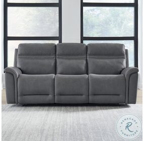 Cooper Bleu Gray Leather Triple Zero Gravity Power Reclining Sofa with Articulating Headrest