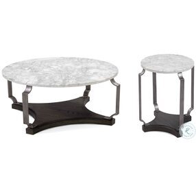 Ellison Brushed Pewter And White Marble Top Occasional Table Set