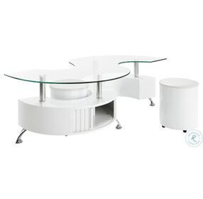 Buckley White High Gloss 3 Piece Coffee Table With Stools